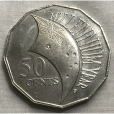 AUSTRALIA 2000 . FIFTY 50 CENTS COINS . RAISED FLAG